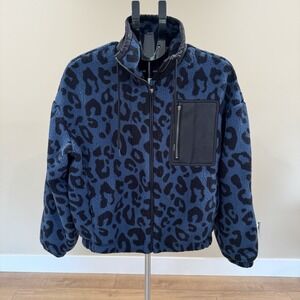 Sweaty‎ Betty Out Of The Woods Blue Black Size XS Leopard Full Zip Fleece Jacket